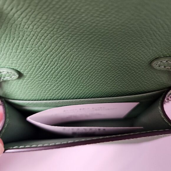 NWTCoach C0059 Mini Wallet On a Chain Soft Green Metallic Crossgrain Leather - Picture 2 of 3